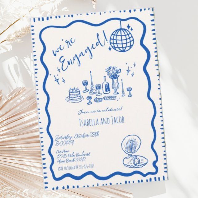 Whimsical Hand Drawn Quirky Wavy Engagement Party Invitation (Creator Uploaded)