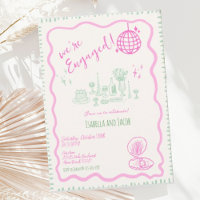 Whimsical Hand Drawn Quirky Wavy Engagement Party