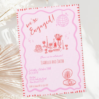 Whimsical Hand Drawn Quirky Wavy Engagement Party Invitation