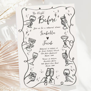 Whimsical Hand Drawn Quirky Wavy Rehearsal Dinner Invitation