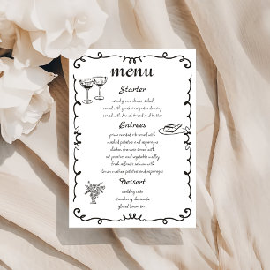 Whimsical Hand Drawn Quirky Wedding Menu