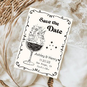 Whimsical Hand Drawn Quirky Wedding Save The Date Invitation