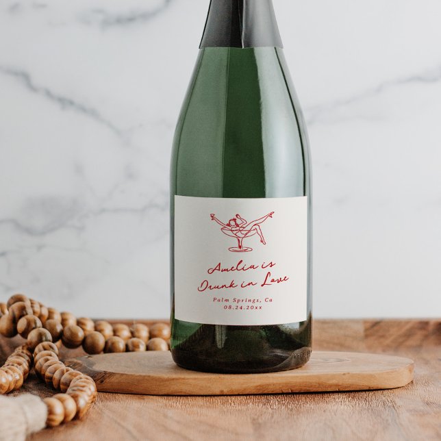 Whimsical Hand Drawn Red Bachelorette Sparkling Wine Label (Creator Uploaded)