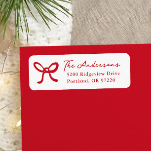 Whimsical Hand-Drawn Red Bow Return Address