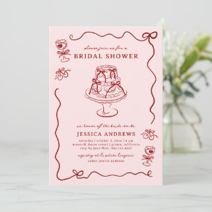 Whimsical Hand Drawn Red Cherries & Bows Invitation