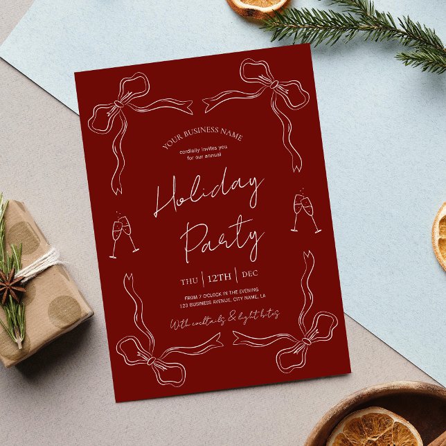Whimsical Hand Drawn Red Holiday Business Party Invitation (Festive red and white hand drawn business holiday invitation design, perfect for any winter event)