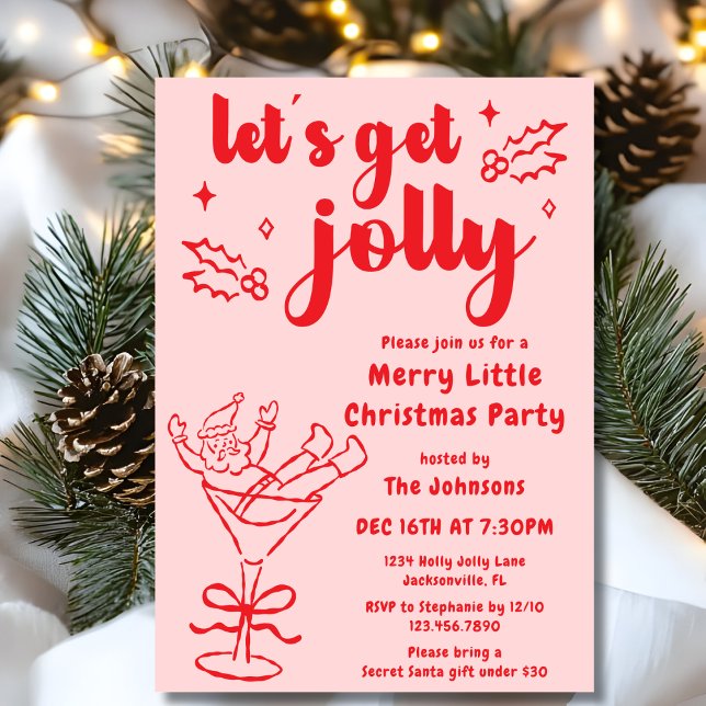 Whimsical Hand Drawn Red Pink Christmas Party  Invitation (Creator Uploaded)
