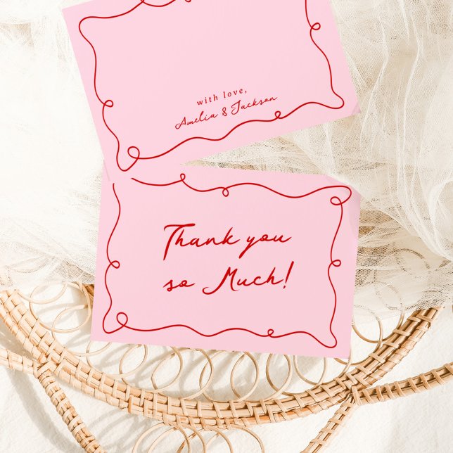 Whimsical Hand Drawn Red & Pink Thank You Invitation (Creator Uploaded)