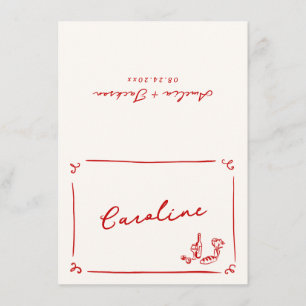 Whimsical Hand Drawn Red Place Card