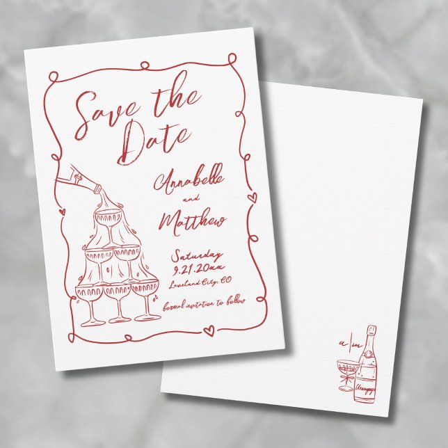 Whimsical Hand Drawn Red Wedding Save The Date (Whimsical Hand Drawn Red Wedding Save The Date)
