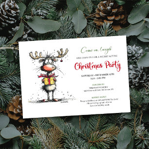 Whimsical hand drawn reindeer party invitation