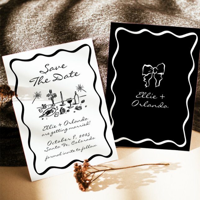 Whimsical Hand Drawn Ribbon Border Save the Date Invitation (Creator Uploaded)