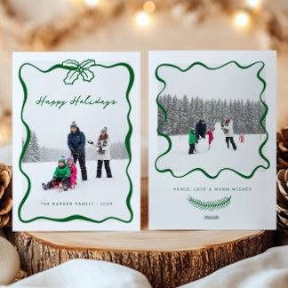 Whimsical Hand Drawn Ribbon Photo Christmas Card