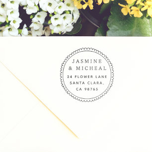 Whimsical Hand Drawn Round Return Address Self-inking Stamp