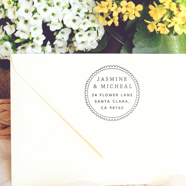 Whimsical Hand Drawn Round Return Address Self-inking Stamp (Rubber Stamp Mock-up)