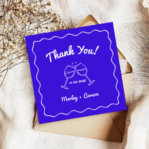 Whimsical Hand Drawn Royal Blue Wedding Thank You Card
