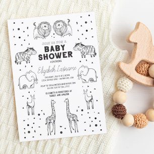 Whimsical Hand Drawn Safari Animals Baby Shower Invitation