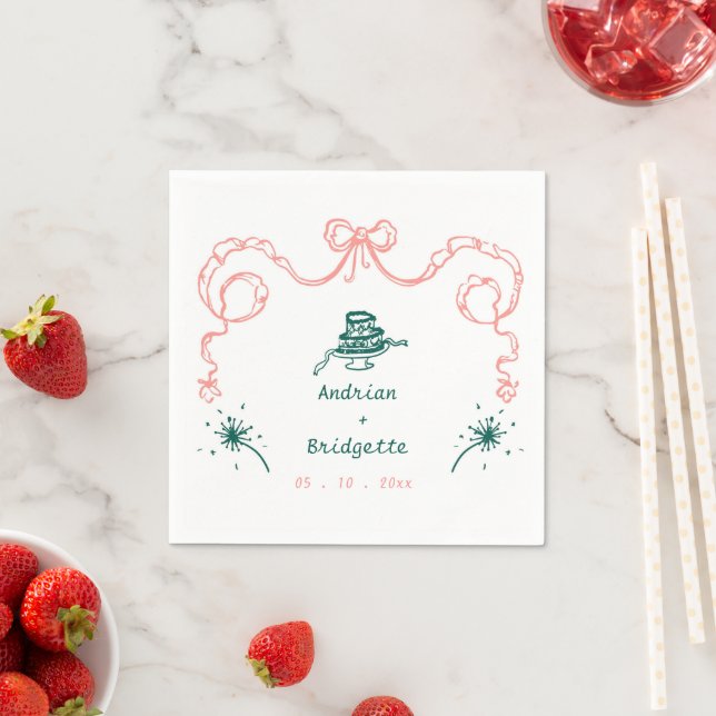 Whimsical Hand Drawn Scribble Bow Wedding Napkin (Insitu)