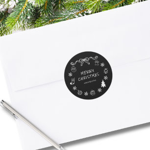 Whimsical Hand Drawn Scribble Christmas Classic Round Sticker