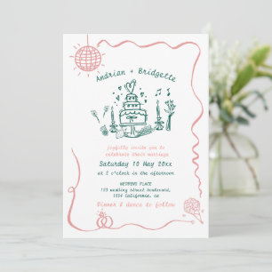 Whimsical Hand Drawn Scribble Wavy Frame Wedding Invitation