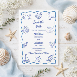 Whimsical Hand Drawn Sea Life Save The Date
