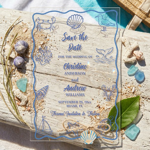 Whimsical Hand Drawn Sea Life Save the Date Acrylic Invitations