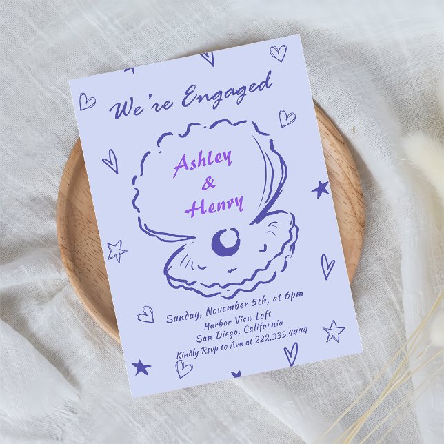 Whimsical Hand Drawn Shell Beach Engagement Party Invitation (Creator Uploaded)