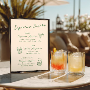 Whimsical Hand Drawn Signature Drinks Green Poster