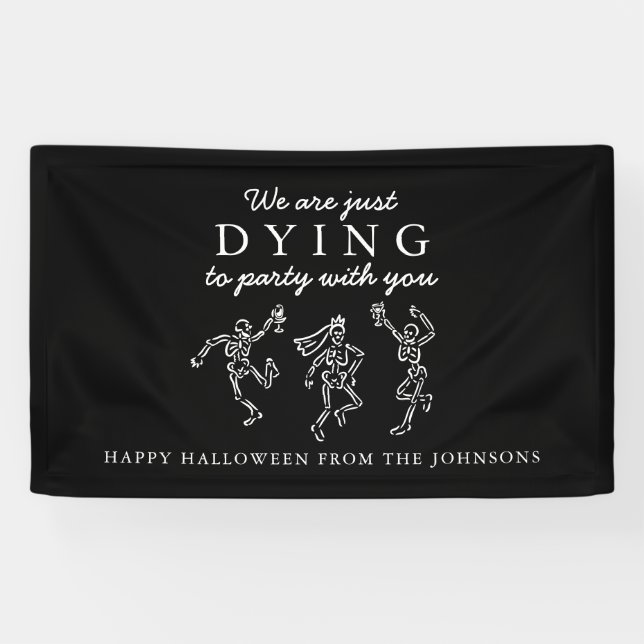 Whimsical Hand Drawn Skeletons Halloween Party Banner (Horizontal)