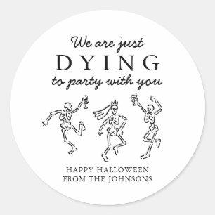Whimsical Hand Drawn Skeletons Halloween Party Classic Round Sticker