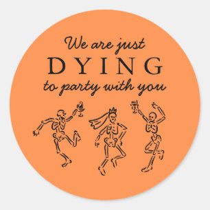 Whimsical Hand Drawn Skeletons Halloween Party Classic Round Sticker
