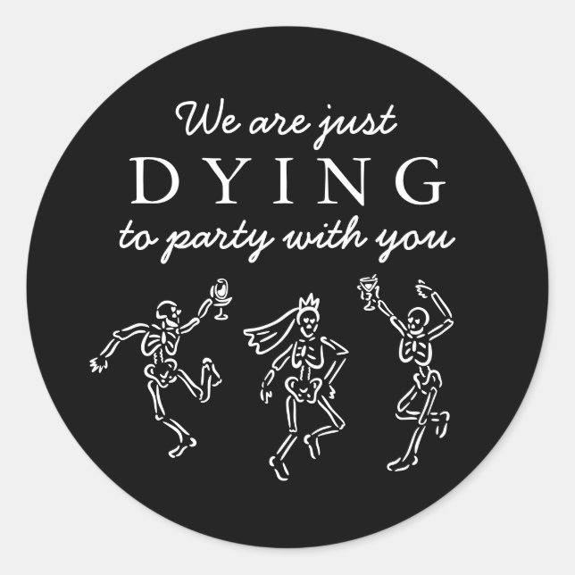 Whimsical Hand Drawn Skeletons Halloween Party Classic Round Sticker (Front)
