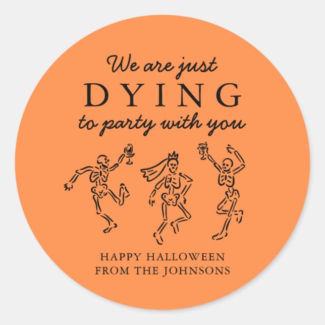 Whimsical Hand Drawn Skeletons Halloween Party Classic Round Sticker (Front)