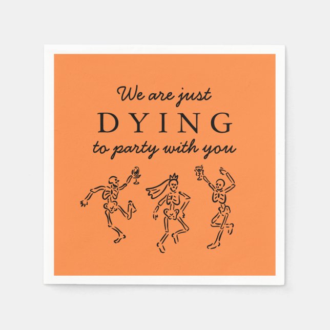 Whimsical Hand Drawn Skeletons Halloween Party Napkin (Front)