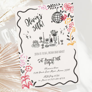 Whimsical Hand Drawn Squiggle Birthday Party Invitation