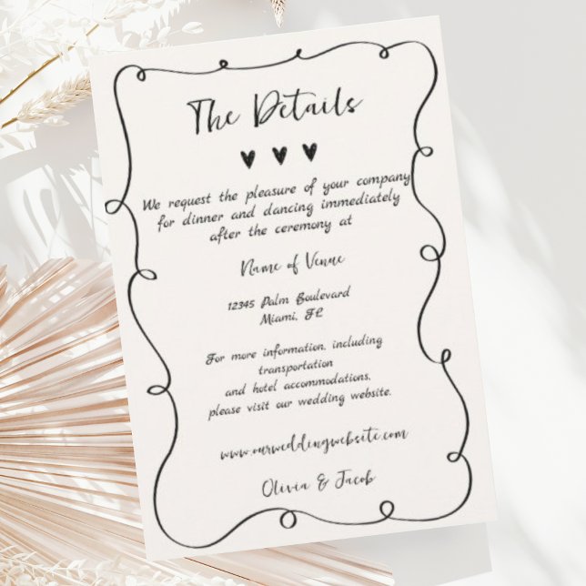 Whimsical Hand Drawn Squiggle Wavy Wedding Details Enclosure Card (Creator Uploaded)