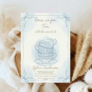 Whimsical Hand Drawn Tea Baby Shower Invitation
