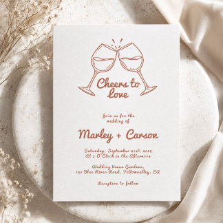 Whimsical Hand Drawn Terracotta Wine Wedding Invitation