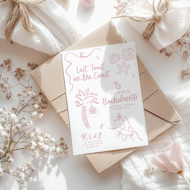 Whimsical hand drawn toast toast on the coast invi invitation (Creator Uploaded)