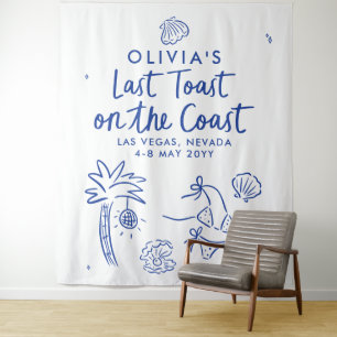 Whimsical hand drawn toast toast on the coast tapestry