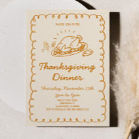 Whimsical Hand Drawn Turkey Thanksgiving Dinner
