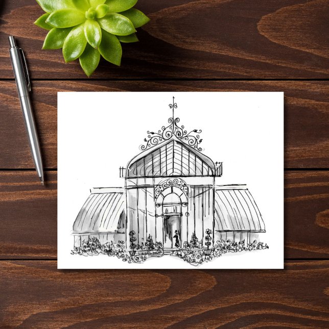 Whimsical Hand-Drawn Victorian Botanical Garden Note Card (This whimsical greenhouse can lend charm to your correspondence. Cards have a million uses!)