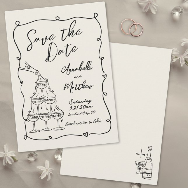 Whimsical Hand Drawn Vintage Wedding Save The Date (Whimsical Hand Drawn Vintage Wedding Save The Date)