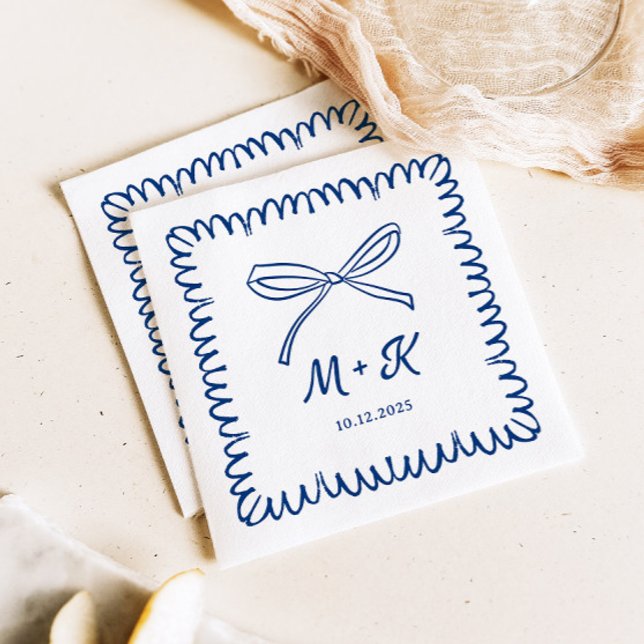 Whimsical Hand drawn wavy border bow Napkins (Creator Uploaded)
