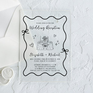 Whimsical Hand Drawn Wavy Frame Wedding Reception Acrylic Invitations
