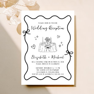 Whimsical Hand Drawn Wavy Frame Wedding Reception Invitation