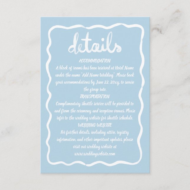 Whimsical Hand Drawn Wavy Light Blue White Frame Enclosure Card (Front)