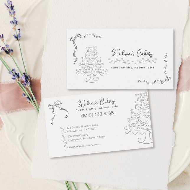 Whimsical Hand Drawn Wedding Cake Bakary Business Business Card (Creator Uploaded)