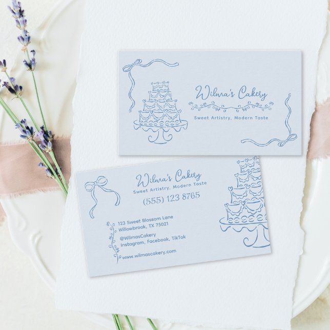 Whimsical Hand Drawn Wedding Cake Bakary Business Business Card (Creator Uploaded)