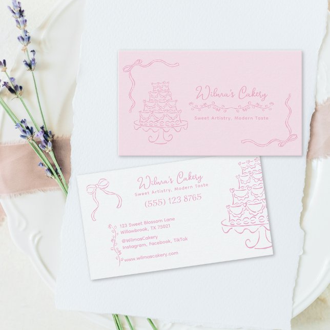 Whimsical Hand Drawn Wedding Cake Bakary Business Business Card (Creator Uploaded)